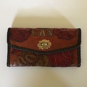 Hand tooled leather wallet with roses